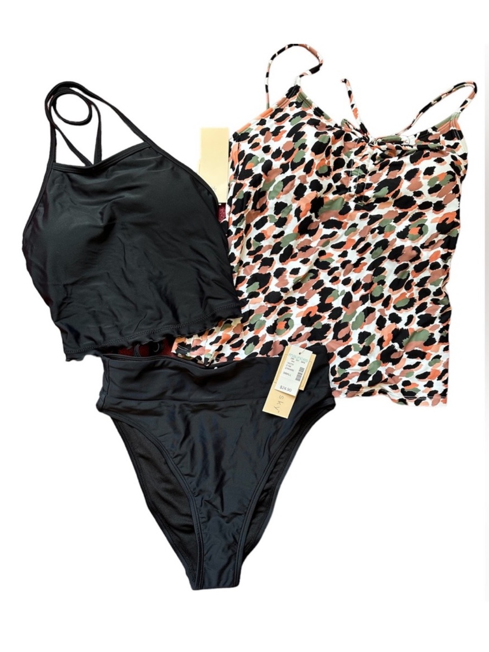 3 Piece Swim Set with Leopard Print Tankini. Size Small